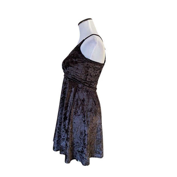 Womens Crushed Velvet Babydoll Mini Dress Size S Black Goth Vamp Y2K Fit & Flare - Picture 2 of 10
